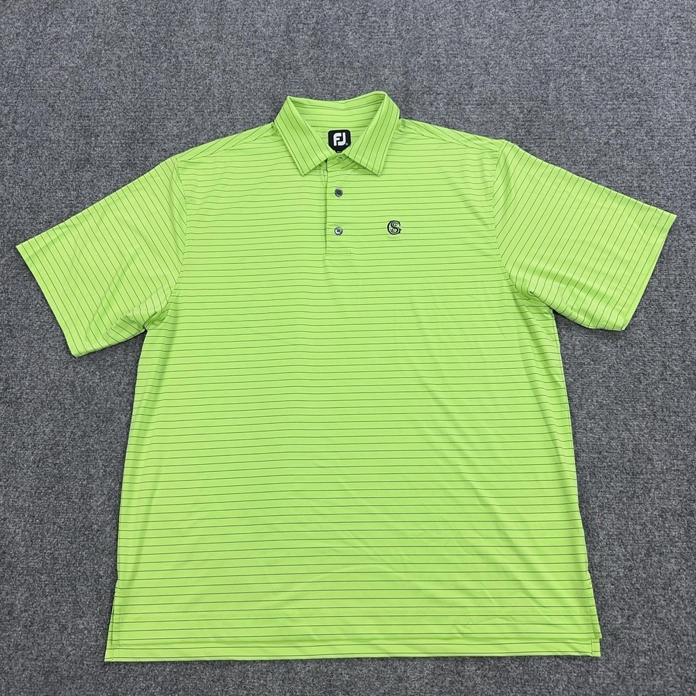 FootJoy Polo Shirt Mens XL Green Striped Polyester Spandex Golf Stretch Logo